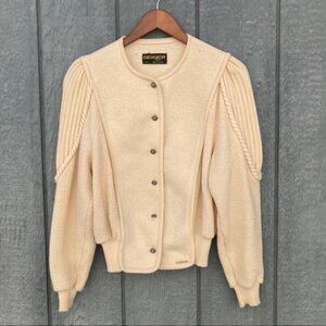 Vintage Kurt Geiger 80's 100% wool braid puff sleeve folk military crop cardigan